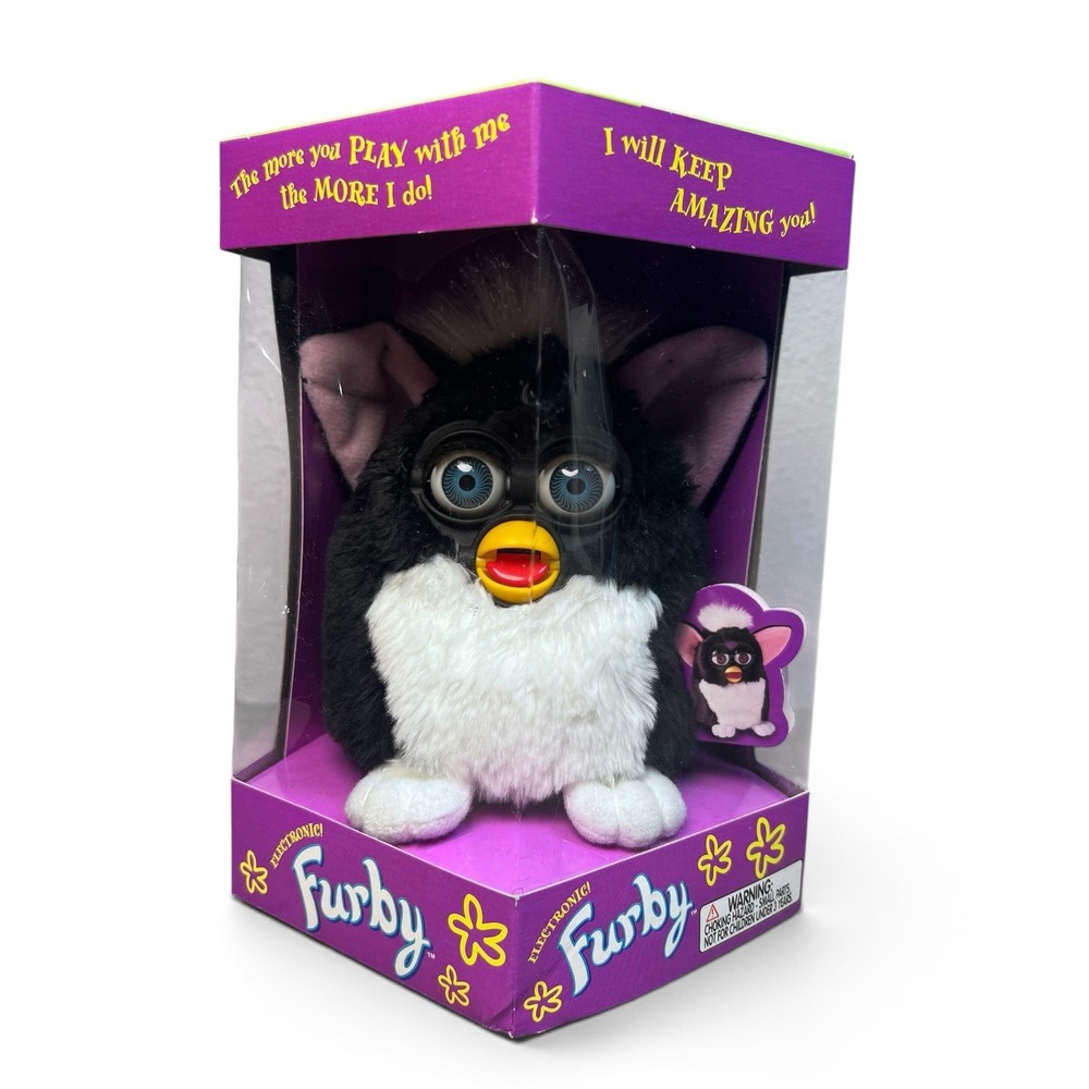 VINTAGE 1998 Tiger Electronics Furby SKUNK Black & White Blue Eyes Nib